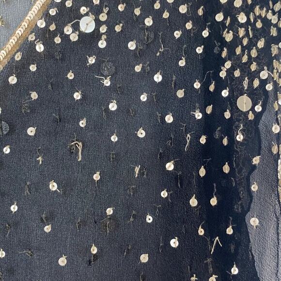 Vintage Shag Black Cream Sequin Embellished Blouse Top - Picture 15 of 16